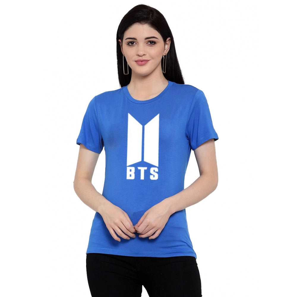 Cotton Blend Bts Print Printed T-Shirt (Blue)