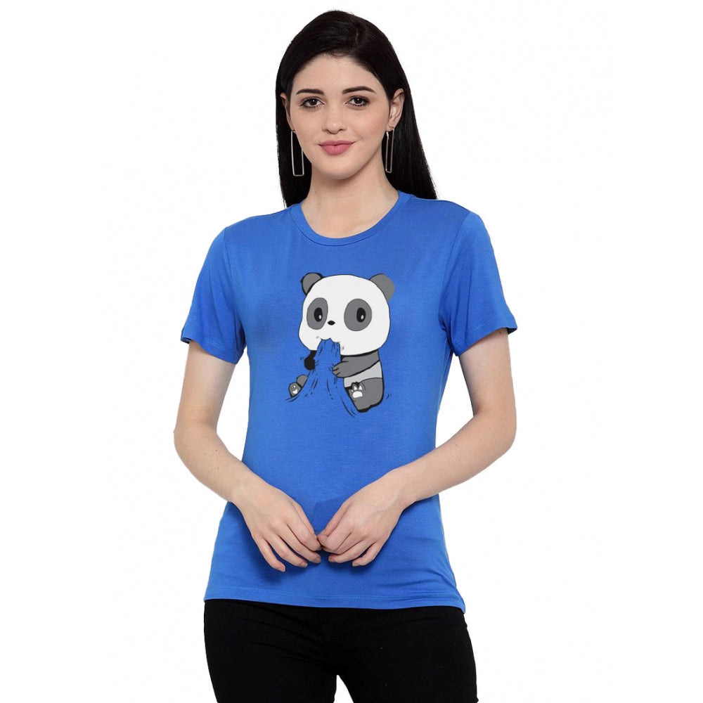 Cotton Blend Panda Bites Printed T-Shirt (Blue)