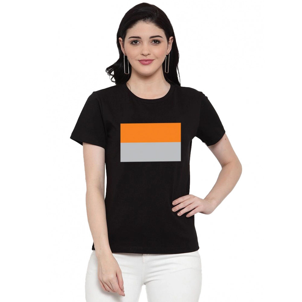 Cotton Blend Two Color Strip Design Printed Printed T-Shirt (Black)