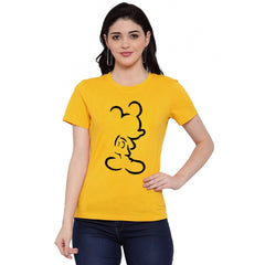 Cotton Blend Mickey Mouse Line Art Printed T-Shirt (Yellow)