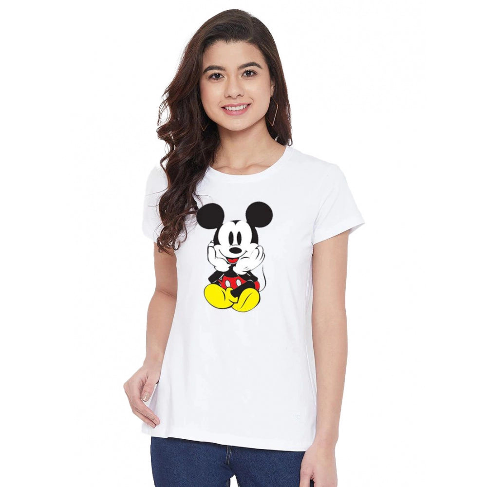 Cotton Blend Mickey Mouse Printed T-Shirt (White)