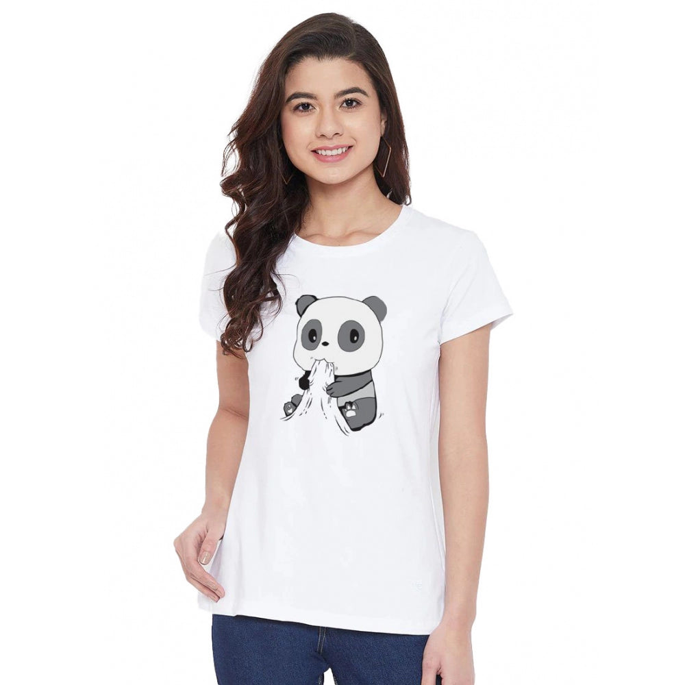 Cotton Blend Panda Bites Printed T-Shirt (White)