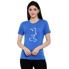 Cotton Blend Mickey Mouse Line Art Printed T-Shirt (Blue)