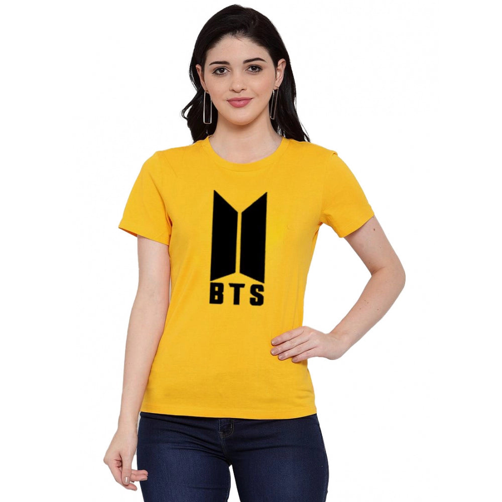 Cotton Blend Bts Print Printed T-Shirt (Yellow)