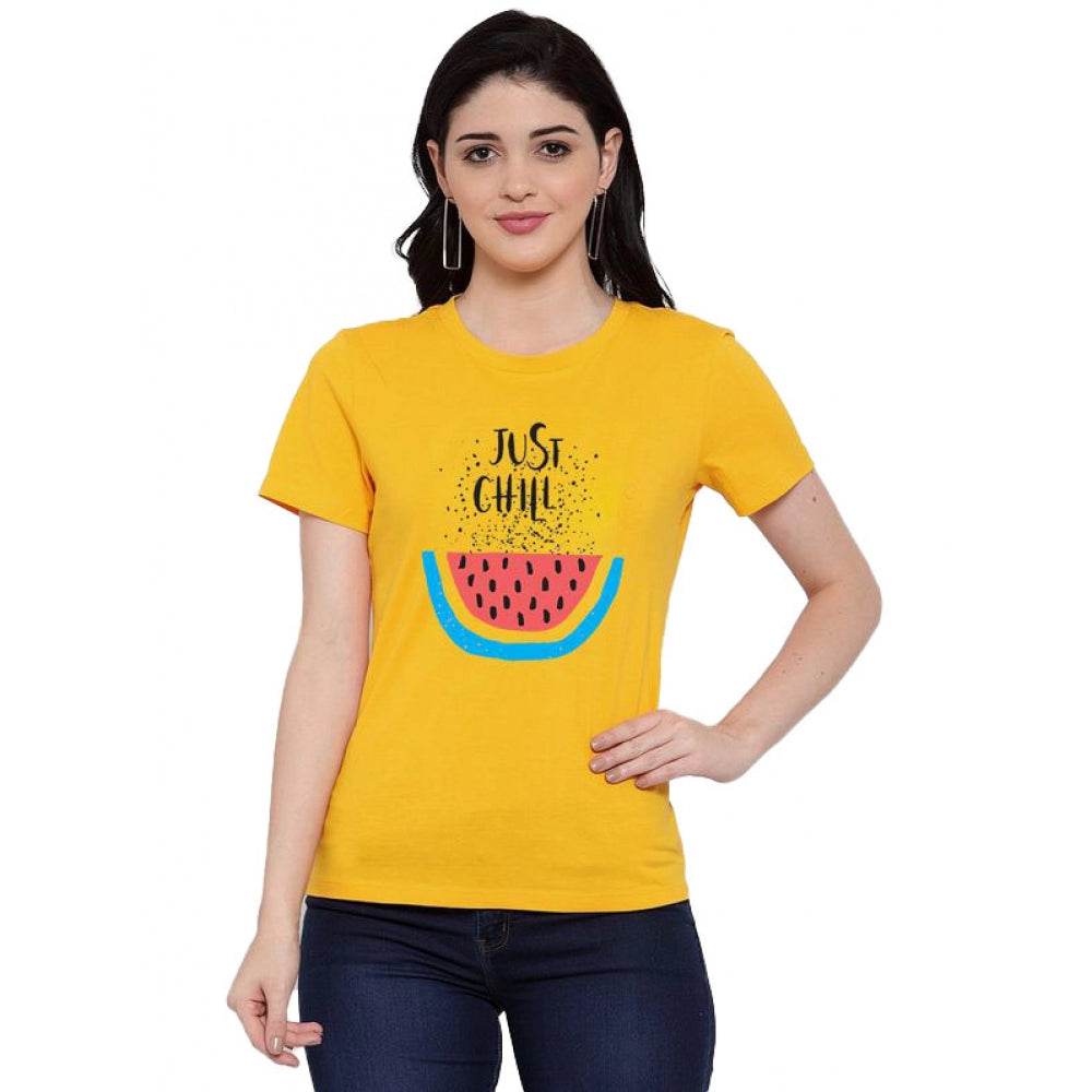 Cotton Blend Just Chill Printed T-Shirt (Yellow)