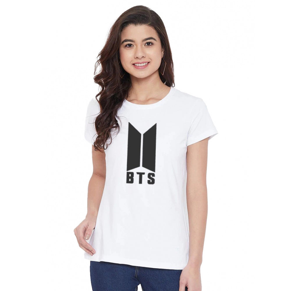 Cotton Blend Bts Print Printed T-Shirt (White)