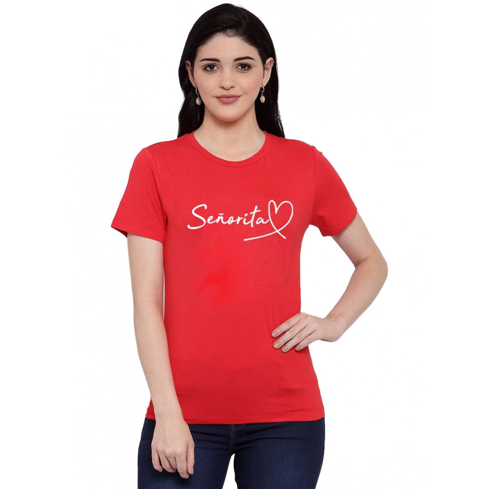 Cotton Blend Senorita Printed T-Shirt (Red)