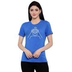 Cotton Blend Heart Hands Line Art Printed T-Shirt (Blue)