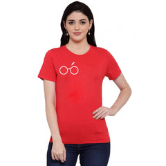 Cotton Blend Right Corner Black Eye Glasses Line Art Printed T-Shirt (Red)