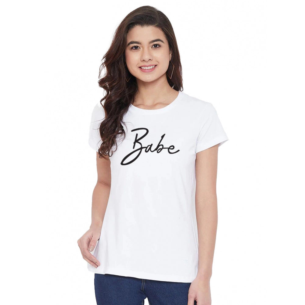 Cotton Blend Babe Printed T-Shirt (White)