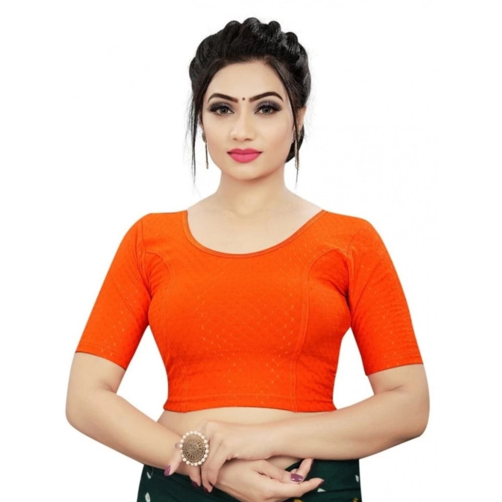 Women's Cotton Lycra Blend Solid Non Padded Readymade Blouse (Orange, Size: Free Size)