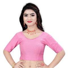 Women's Cotton Lycra Blend Solid Non Padded Readymade Blouse (Pink, Size: Free Size)