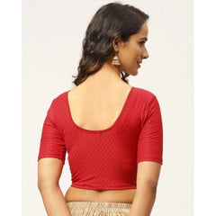 Women's Cotton Lycra Blend Solid Non Padded Readymade Blouse (Red, Size: Free Size)