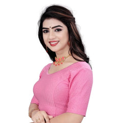 Women's Cotton Lycra Blend Solid Non Padded Readymade Blouse (Pink, Size: Free Size)