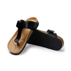 Unisex Cork Adjustable Buckle Straps Cork Sandals (Black)