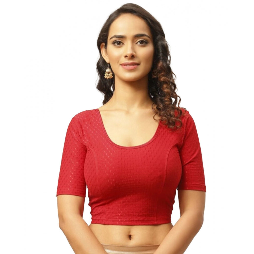 Women's Cotton Lycra Blend Solid Non Padded Readymade Blouse (Red, Size: Free Size)