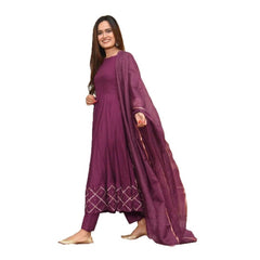 Women's Casual 3/4th Sleeve Solid Cotton Kurti Set (Wine)