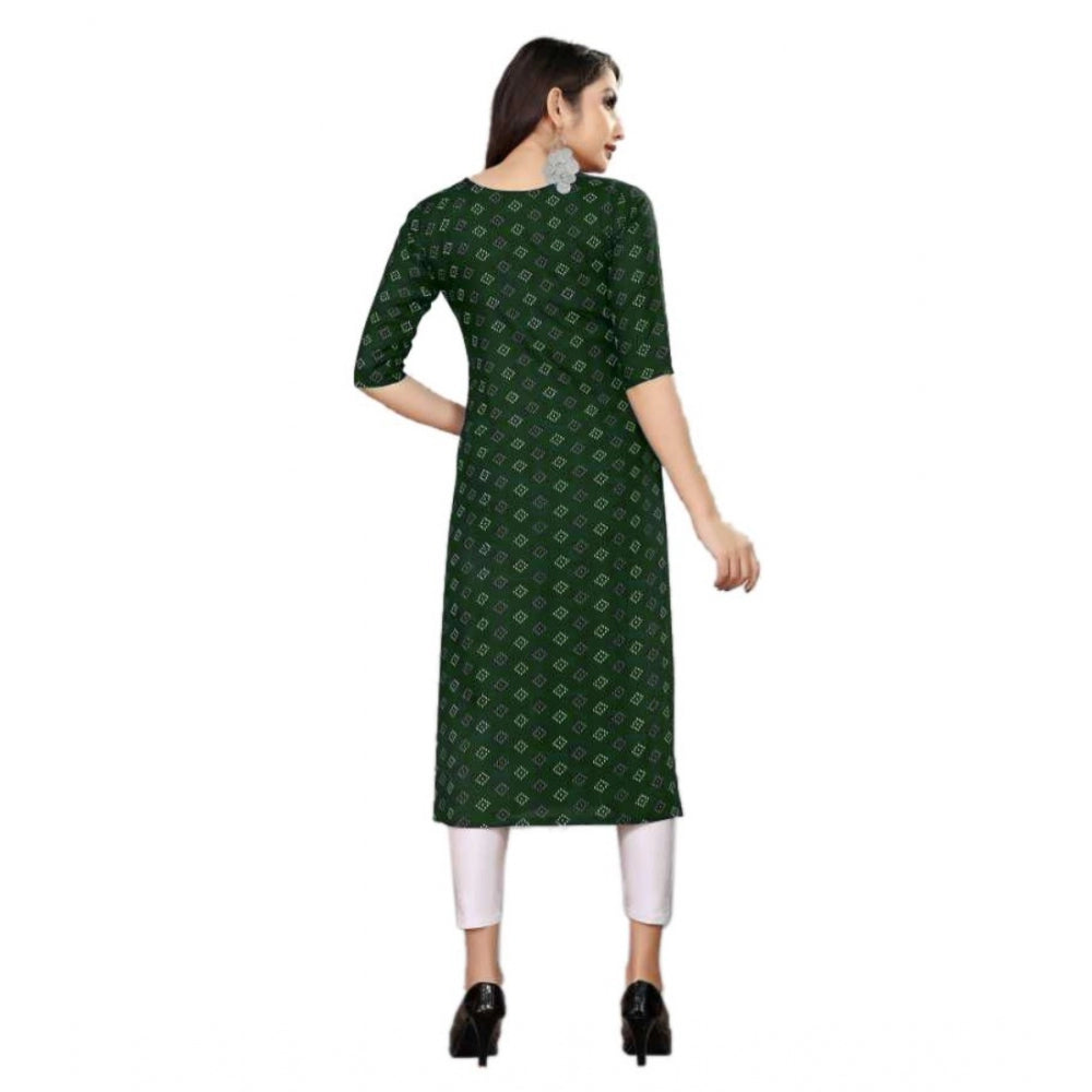 Women's Casual 3/4th Sleeve Printed Cotton Blend Kurti (Green)