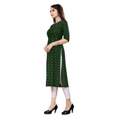 Women's Casual 3/4th Sleeve Printed Cotton Blend Kurti (Green)