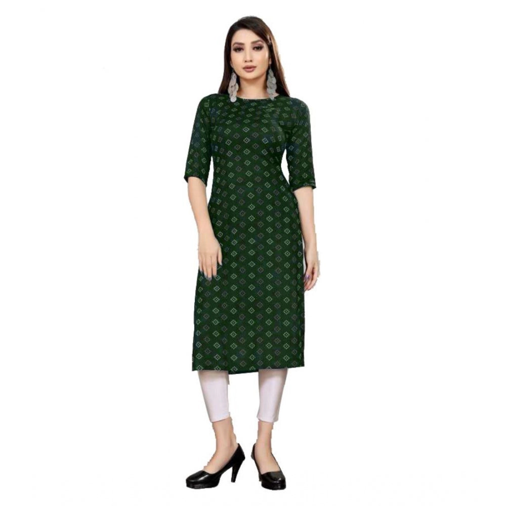 Women's Casual 3/4th Sleeve Printed Cotton Blend Kurti (Green)