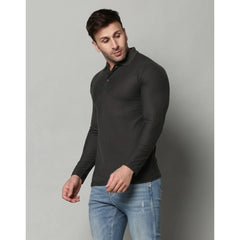 Men's Casual Full Sleeve Solid Cotton Blended Polo Neck T-shirt (D.Grey)