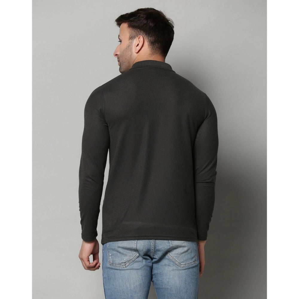 Men's Casual Full Sleeve Solid Cotton Blended Polo Neck T-shirt (D.Grey)