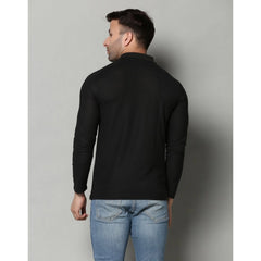 Men's Casual Full Sleeve Solid Cotton Blended Polo Neck T-shirt (Black)