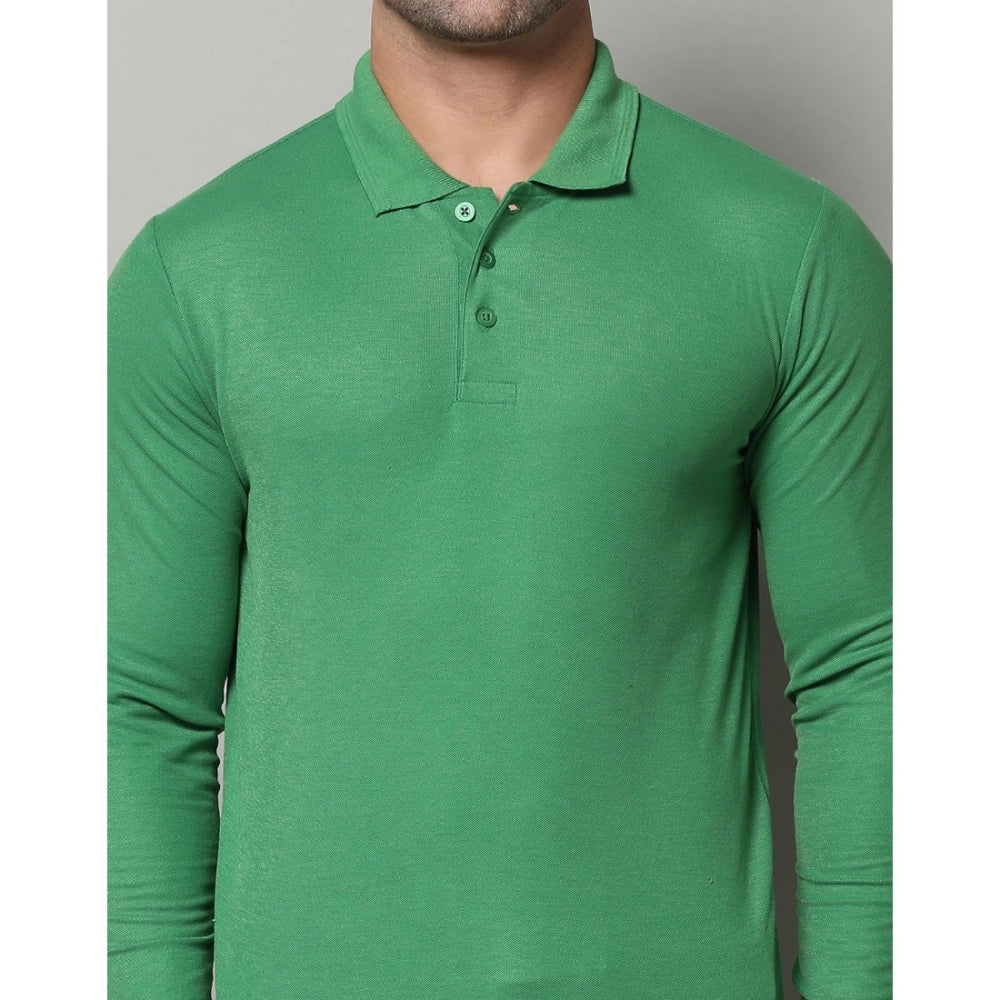 Men's Casual Full Sleeve Solid Cotton Blended Polo Neck T-shirt (P.Green)