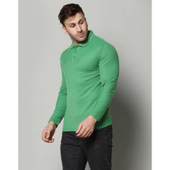 Men's Casual Full Sleeve Solid Cotton Blended Polo Neck T-shirt (P.Green)