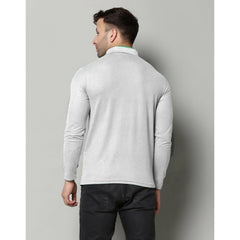 Men's Casual Full Sleeve Solid Cotton Blended Polo Neck T-shirt (L.Grey)