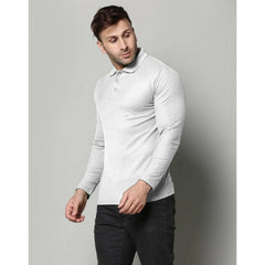 Men's Casual Full Sleeve Solid Cotton Blended Polo Neck T-shirt (L.Grey)