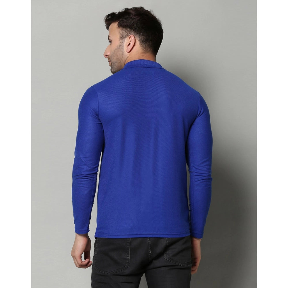 Men's Casual Full Sleeve Solid Cotton Blended Polo Neck T-shirt (Royal)