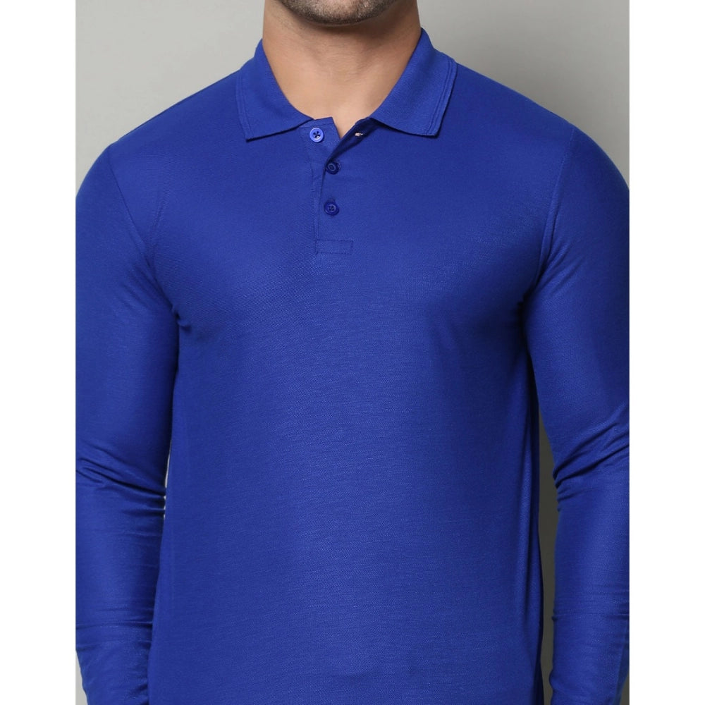 Men's Casual Full Sleeve Solid Cotton Blended Polo Neck T-shirt (Royal)