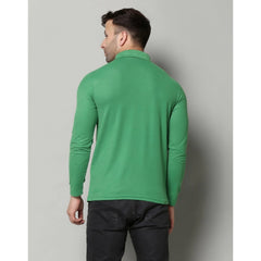 Men's Casual Full Sleeve Solid Cotton Blended Polo Neck T-shirt (P.Green)