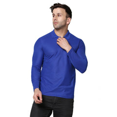 Men's Casual Full Sleeve Solid Cotton Blended Polo Neck T-shirt (Royal)