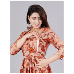 Women's Casual 3/4 Sleeve Printed Viscose Maternity Feeding Kurti (Brown)