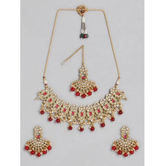 Women's Rose Gold Plated Alloy Necklace &amp; Earings Set (Red)