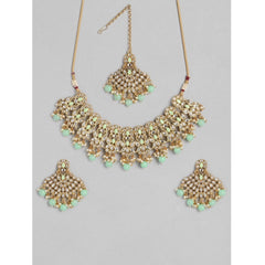 Women's Rose Gold Plated Alloy Necklace &amp; Earings Set (Light Green)