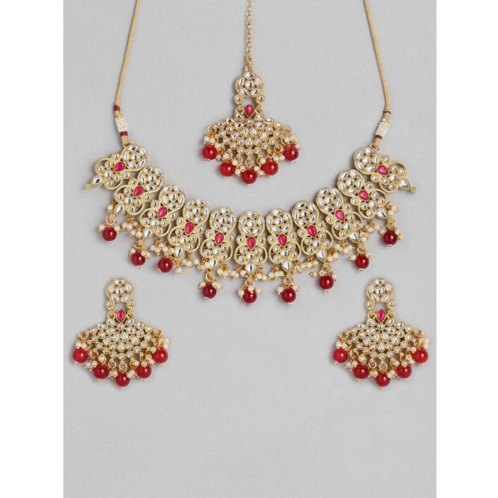 Women's Rose Gold Plated Alloy Necklace &amp; Earings Set (Red)