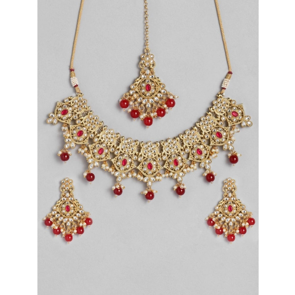 Women's Rose Gold Plated Alloy Necklace &amp; Earings Set (Red)