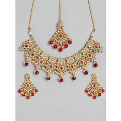 Women's Rose Gold Plated Alloy Necklace &amp; Earings Set (Red)