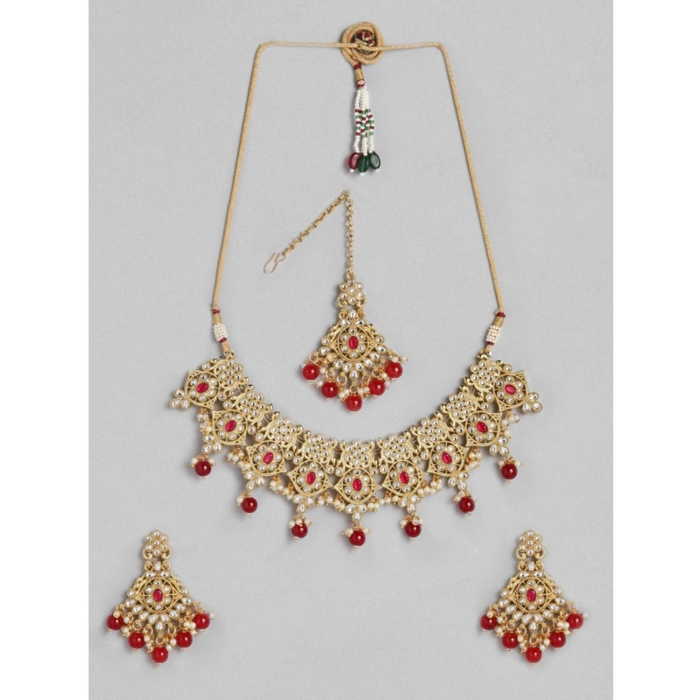 Women's Rose Gold Plated Alloy Necklace &amp; Earings Set (Red)