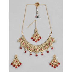 Women's Rose Gold Plated Alloy Necklace &amp; Earings Set (Red)