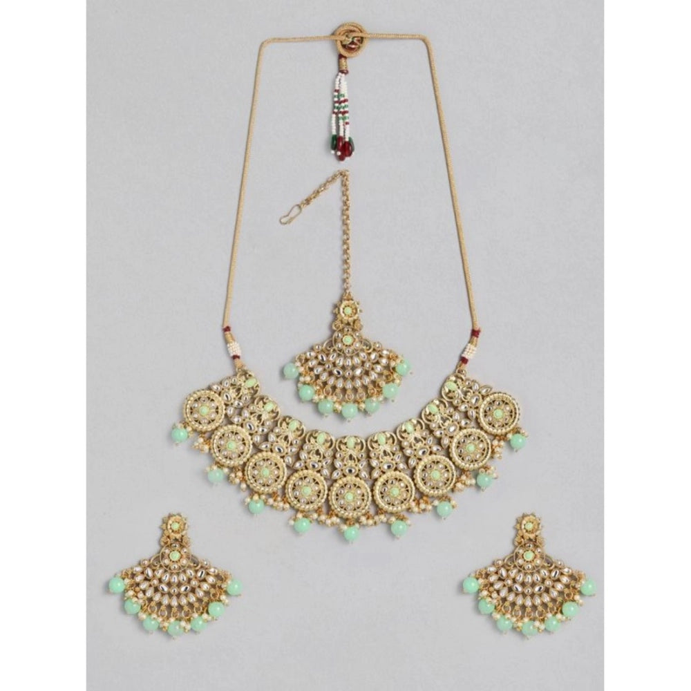 Women's Rose Gold Plated Alloy Necklace &amp; Earings Set (Light Green)