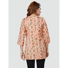 Casual 3/4 Sleeves Printed Rayon Short Top (Peach)