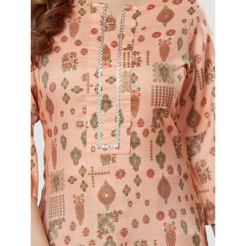 Casual 3/4 Sleeves Printed Rayon Short Top (Peach)