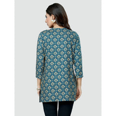 Casual 3/4 Sleeves Printed Rayon Short Top (Blue)