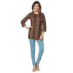 Casual 3/4 Sleeves Printed Rayon Short Top (MultiColor)