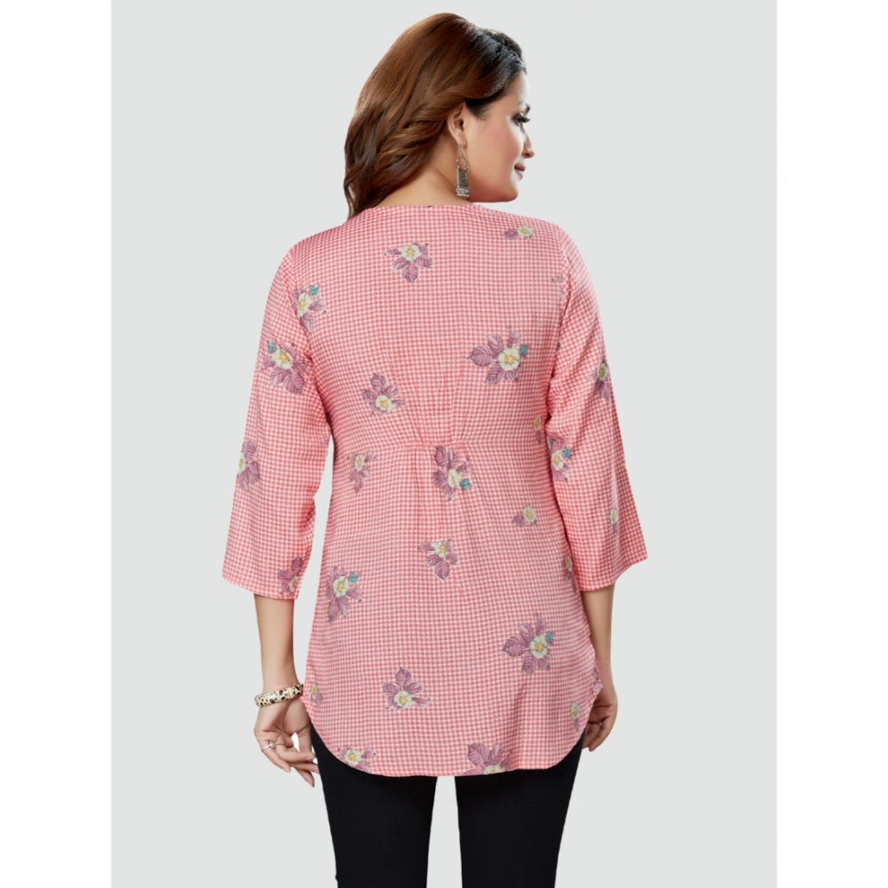 Casual 3/4 Sleeves Printed Rayon Short Top (Pink)