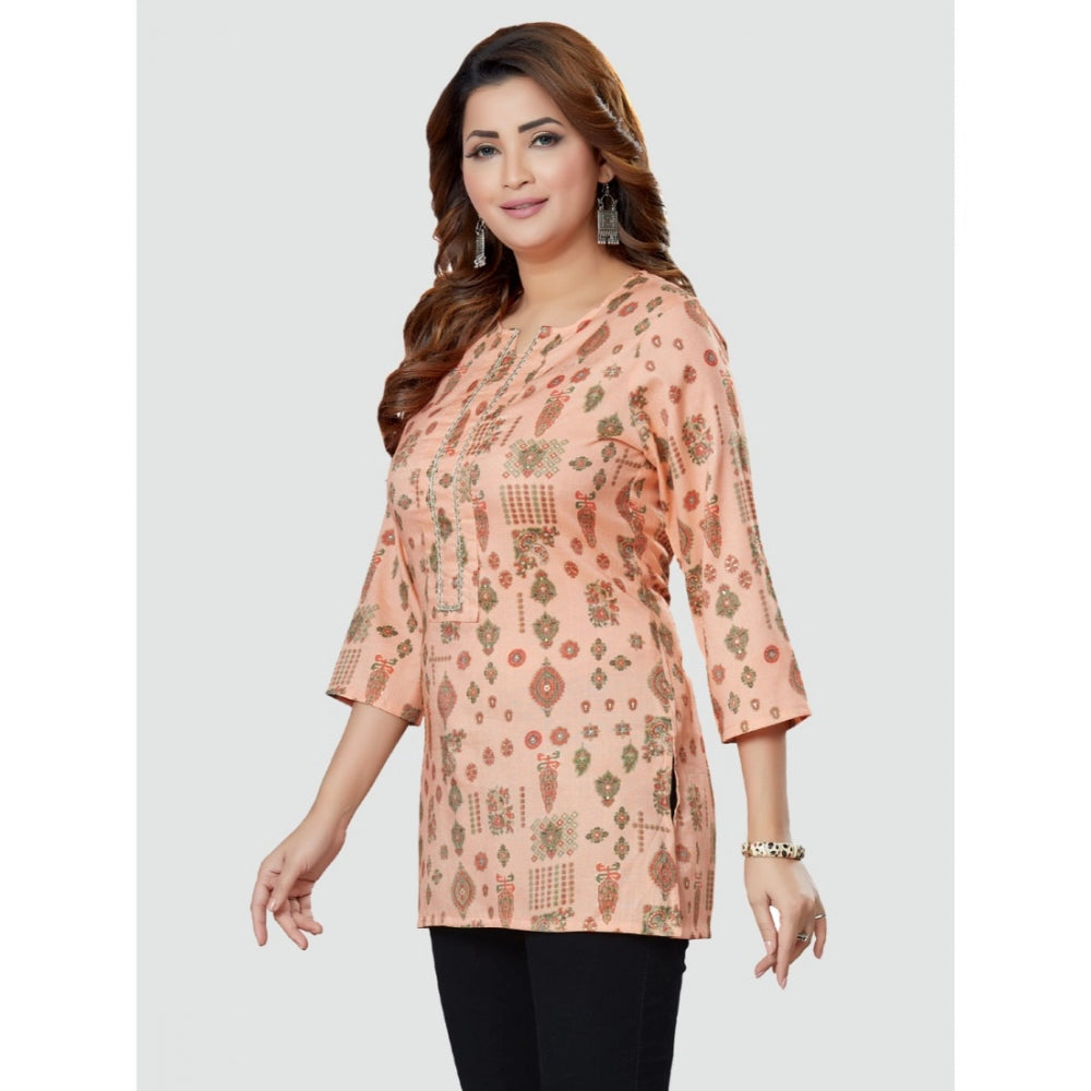 Casual 3/4 Sleeves Printed Rayon Short Top (Peach)